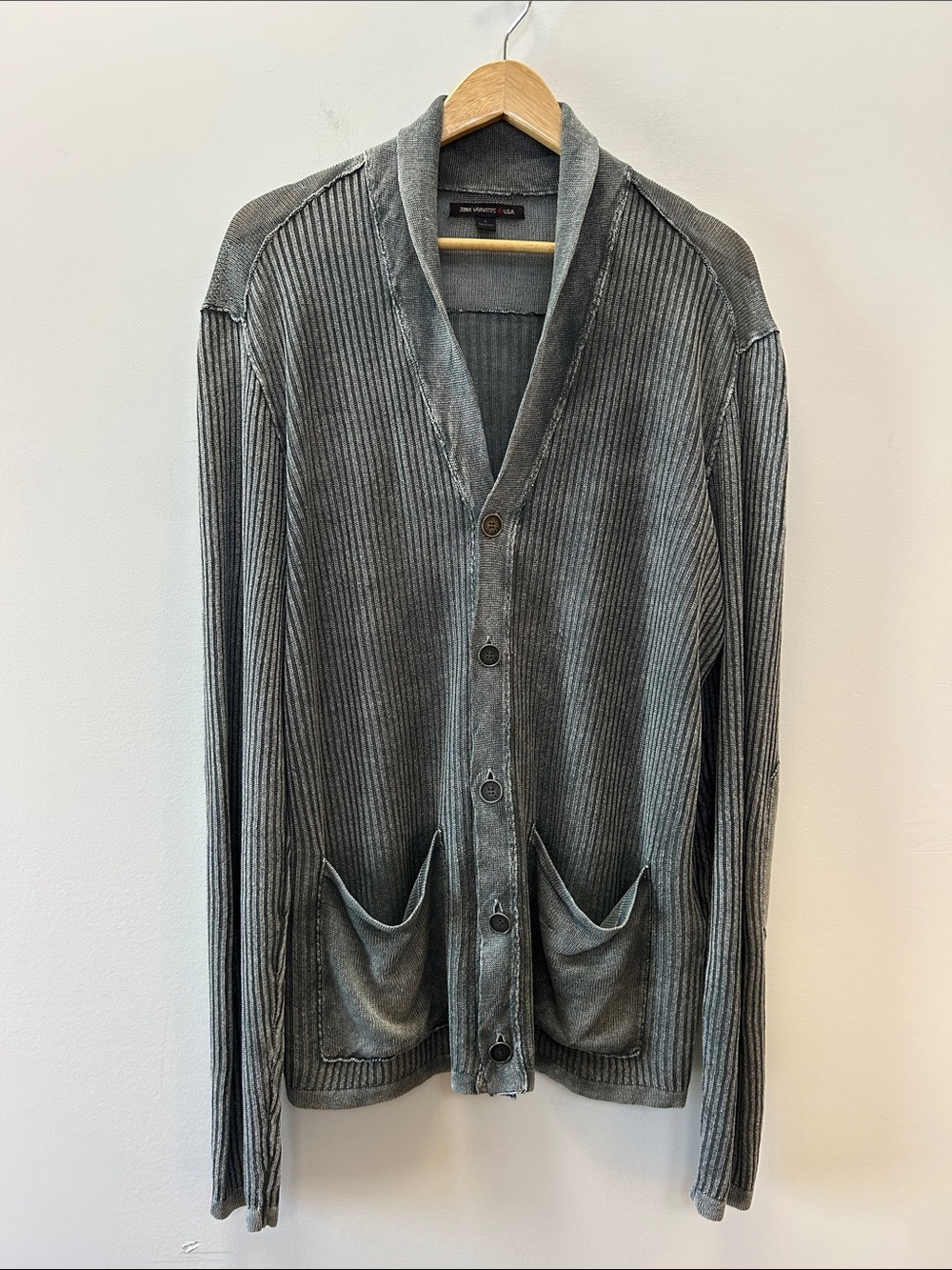 John Varvatos Charcoal Ribbed Shawl-Collar Cardigan
